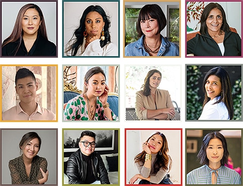 A collage of twelve designers recognized in honor of Asian American and Native Hawaiian Pacific Islander (AANHPI) Heritage Month. A collage of twelve designers recognized in honor of Asian American and Native Hawaiian Pacific Islander (AANHPI) Heritage Month.