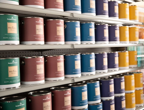 Shelves in a Benjamin Moore store lined with Regal Select. Shelves in a Benjamin Moore store lined with Regal Select.